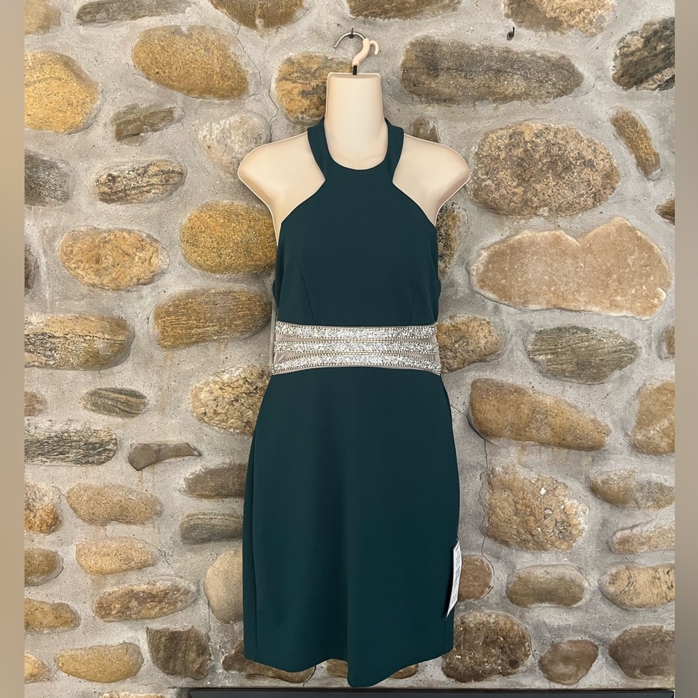 Macy's Dark Green Backless Dress with Silver Accent